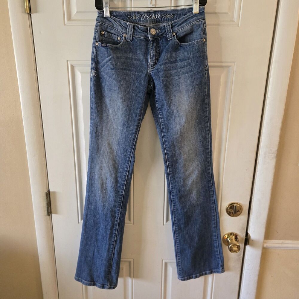 Adiktd Low Rise Bootcut Jeans Size 2 W27 Embroidered Pocket Y2K Western Denim